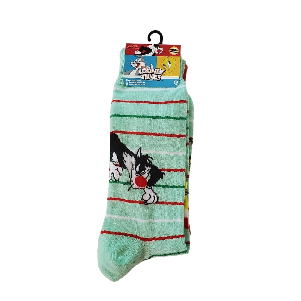 Looney Tunes Bugs Bunny Sylvester Tweety Bird Holiday Crew Socks‎ 2 Pairs New